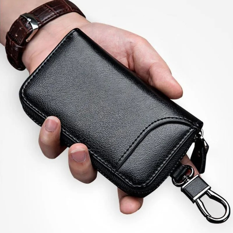 Leather Key Case Organizer Pouch – Car Key Wallet with Card Holder for Men & Women | Multi-Function Keychain Bag - Delicate Leather