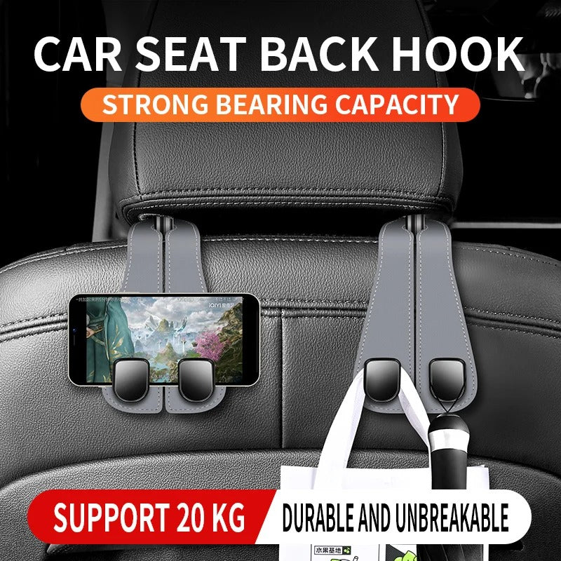 Durable Car Seat Back Double Hook – Leather Hanging Bag Storage Organizer - Delicate Leather