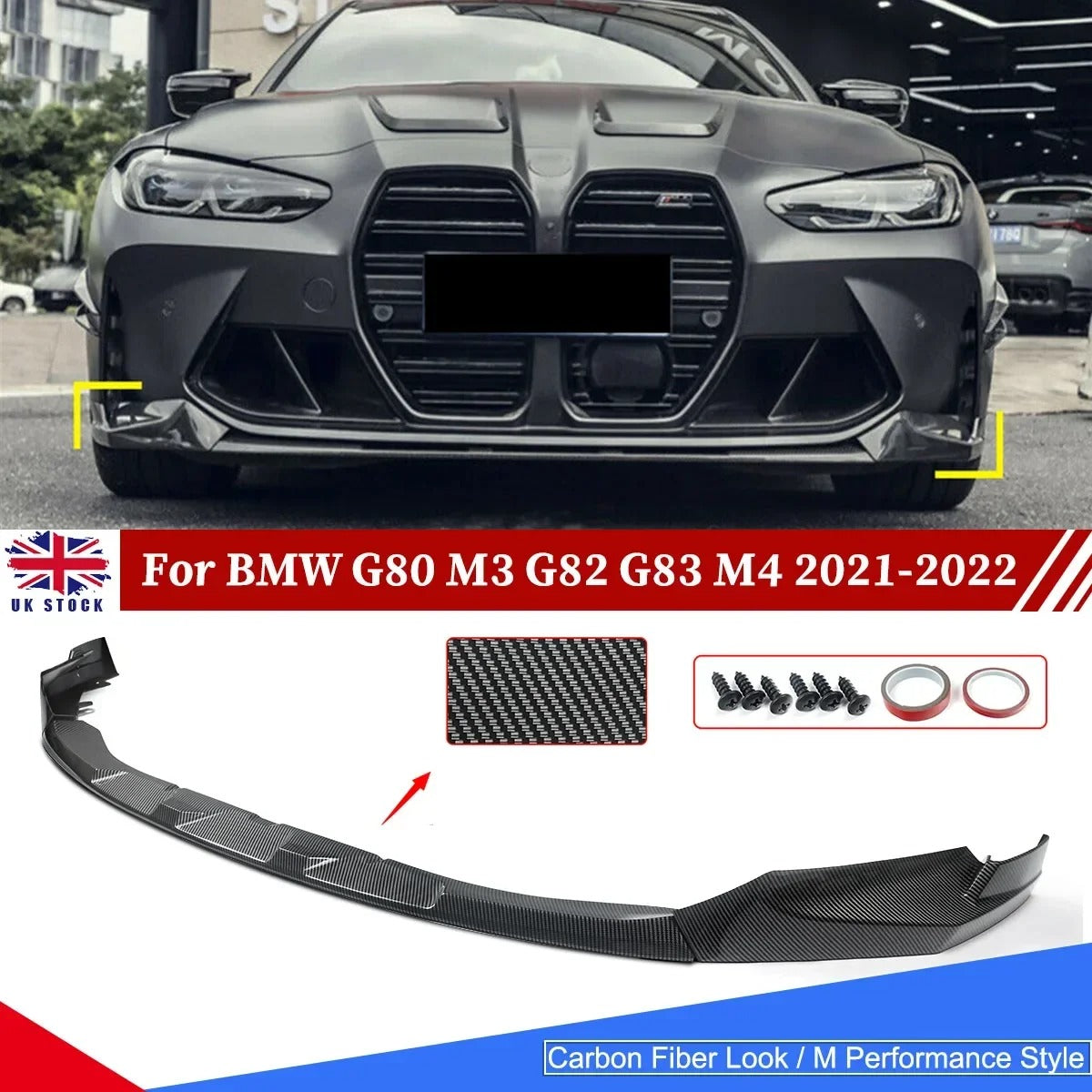 Gloss Black Front Bumper Lip Splitter for BMW G80 M3 & G82/G83 M4 (2021-2022) – M Performance Style - Delicate Leather