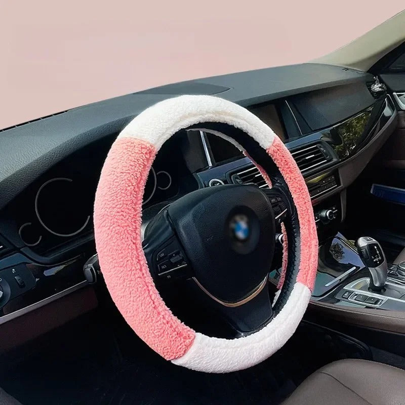 Short Plush Car Steering Wheel Cover – Cute and Warm Anti-Slip Case for Autumn and Winter - Delicate Leather