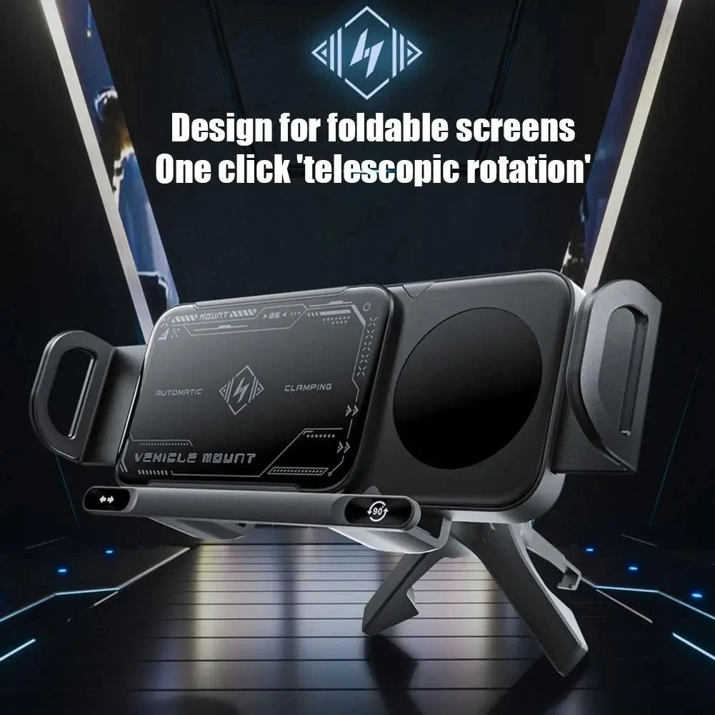 2-in-1 Magnetic Car Phone Holder with Wireless Fast Charging – Auto-Rotating Air Vent Mount for Smartphones & Tablets - Delicate Leather
