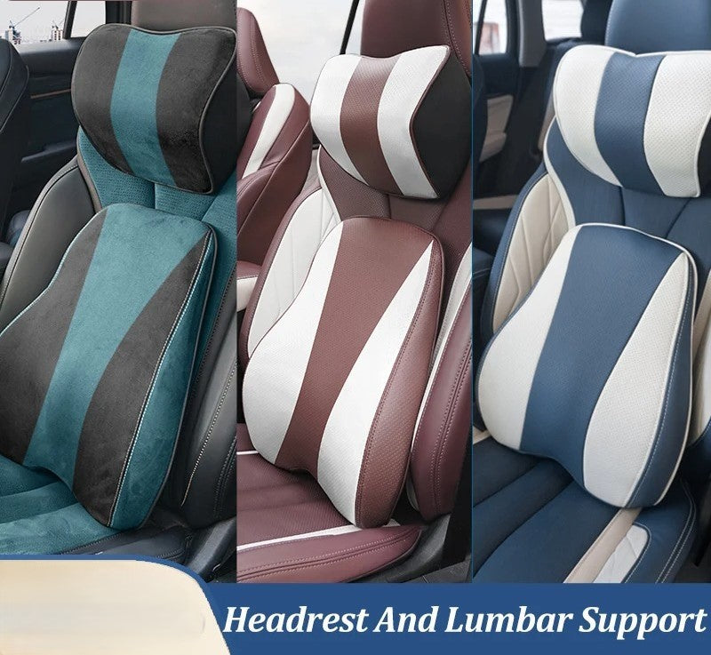 Memory Foam Car Headrest Pillow & Lumbar Support Cushion – Neck Holder & Seat Comfort for Ultimate Driving Relief - Delicate Leather