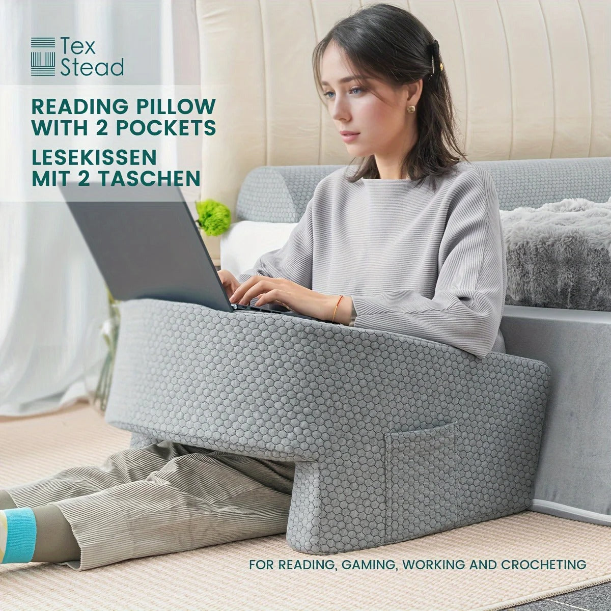 Soft Reading Pillow with Arm Rests – Lap Desk Pillow for Gaming, Working, and Relaxing - Delicate Leather