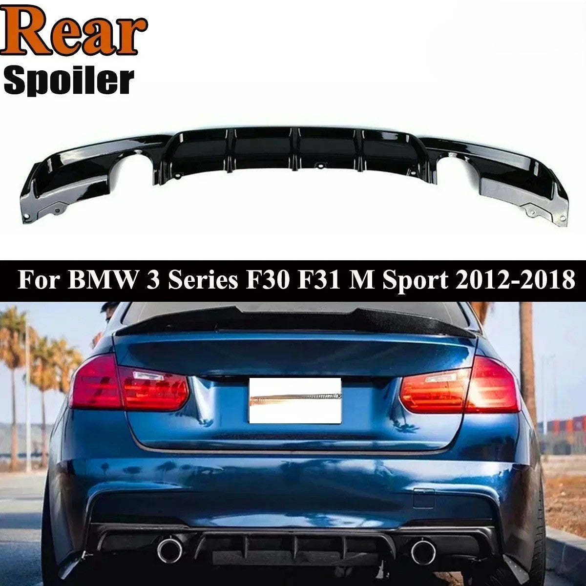 MagicKit Gloss Black Rear Bumper Diffuser for BMW F30 M-Sport (2012-2018) – Dual Exhaust Style - Delicate Leather