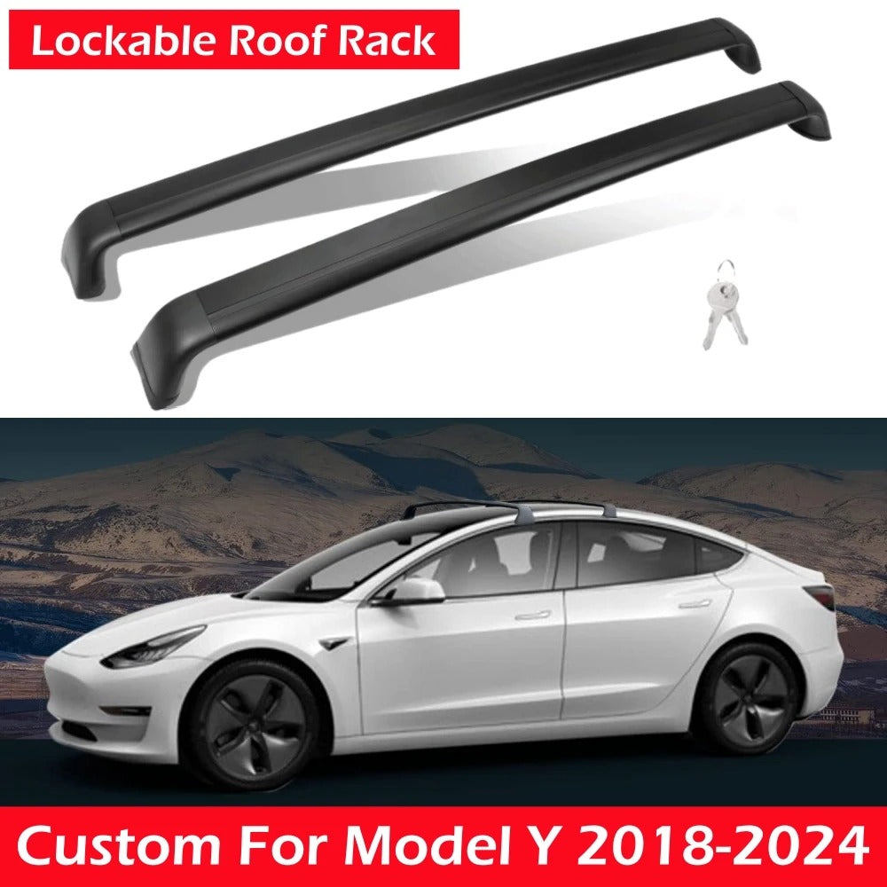 2024 Lockable Roof Rack Cross Bars for Tesla Model 3 & Model Y (2017-2024) - Antitheft Luggage Carrier