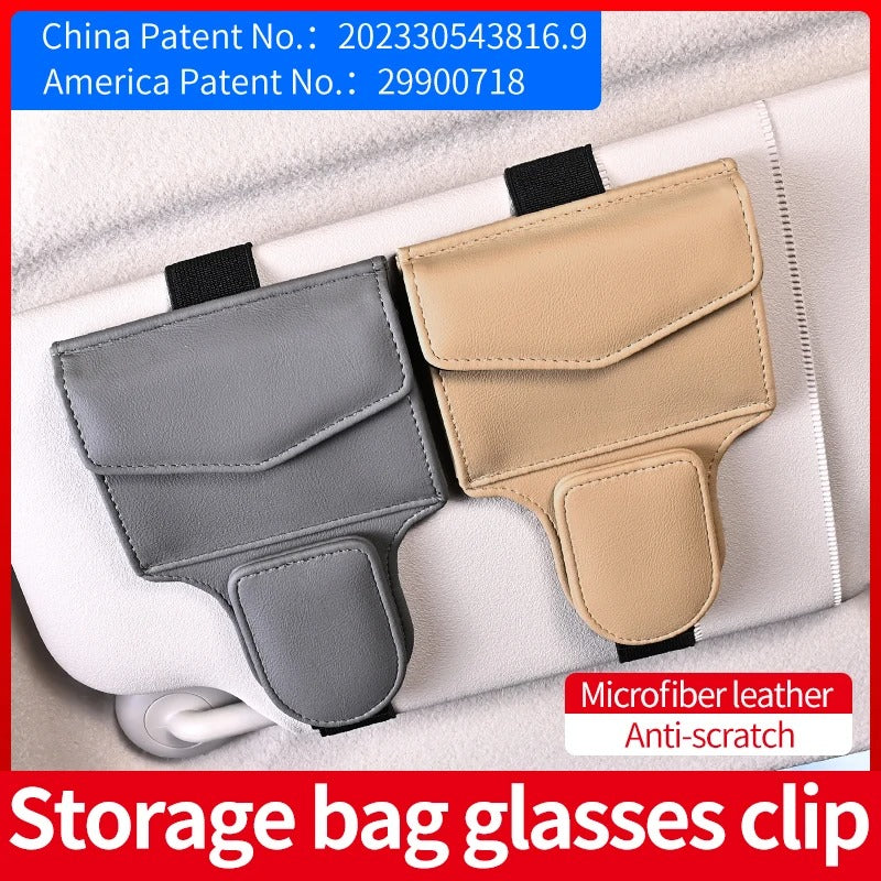 Multi-Functional Car Glasses Clip with Storage – Leather Organizer for Cards & Accessories - Delicate Leather