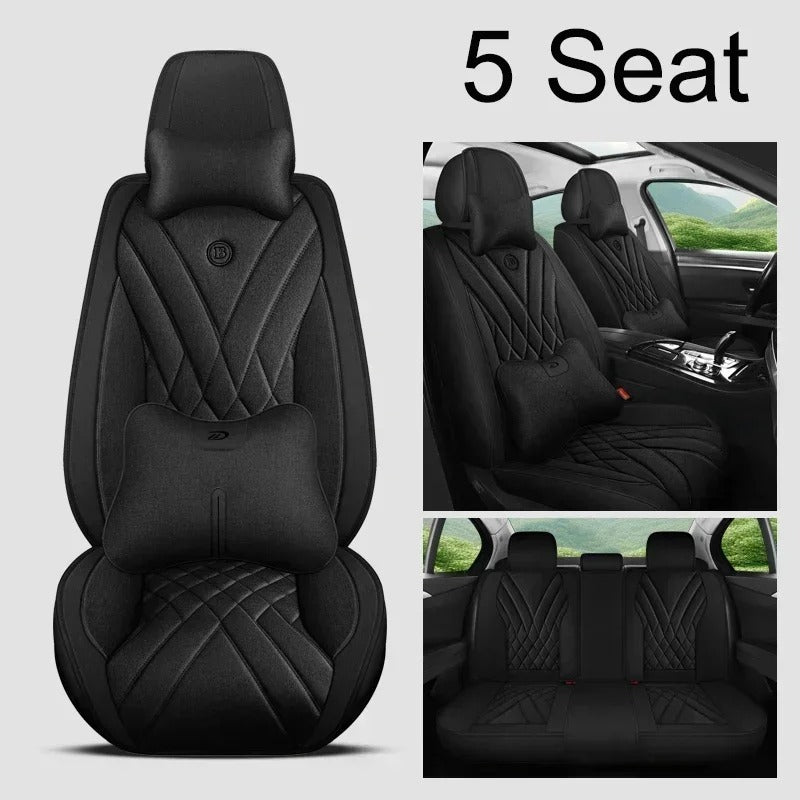 Universal Full Coverage Flax Car Seat Cover - Stylish Protection for Car Models - Delicate Leather