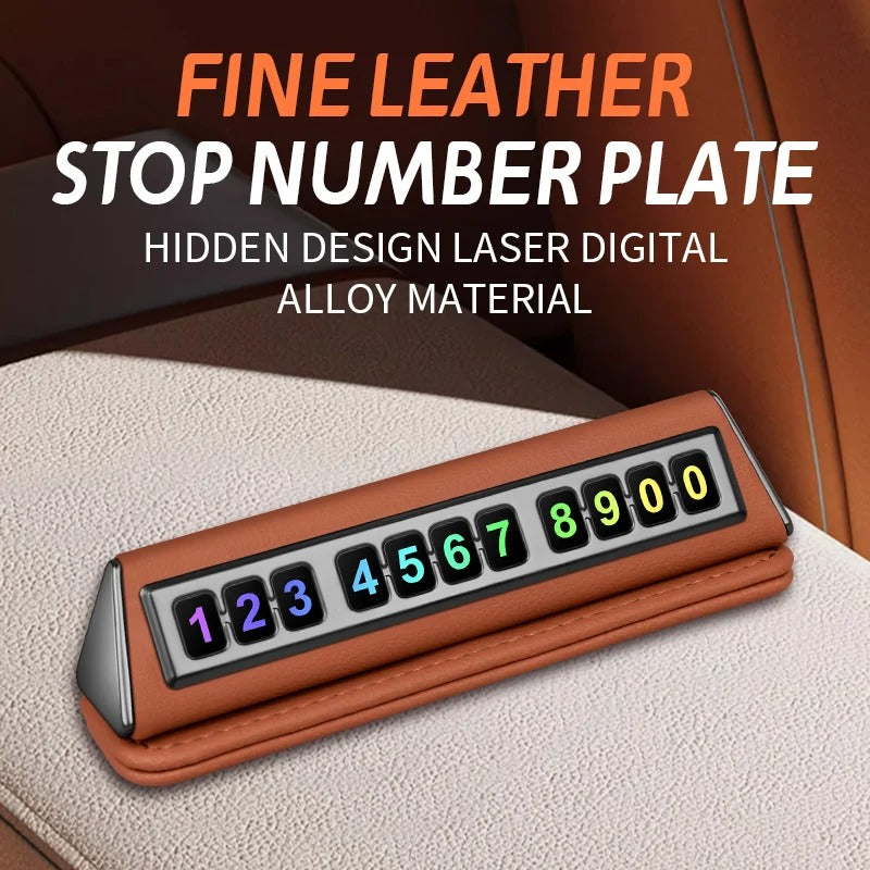 Car Leather Temporary Parking Plate – Mobile Phone Number Display Card for Cars - Delicate Leather