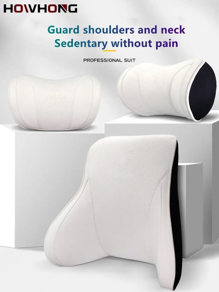 Nappa Leather Memory Foam Headrest & Lumbar Pillow - Neck and Back Support for Tesla Model 3/Y/X/S - Delicate Leather