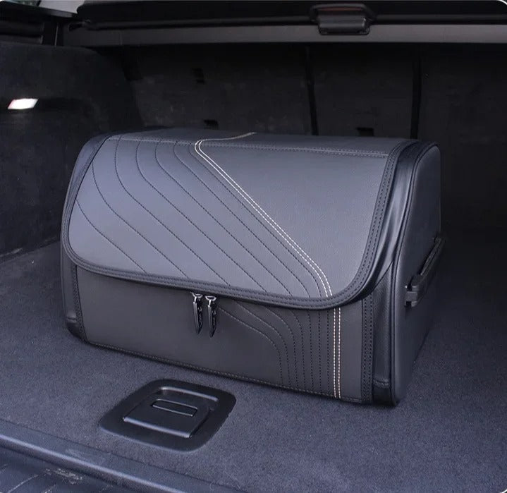 Luxury Nappa Leather Foldable Car Trunk Organizer with Lid & Handle – Universal Fit for all car - Delicate Leather