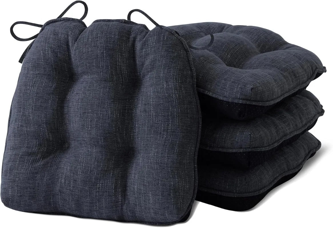 Set of 4 Tufted Memory Foam Chair Cushions – Non-Slip Dining Chair Pads with Ties - Delicate Leather