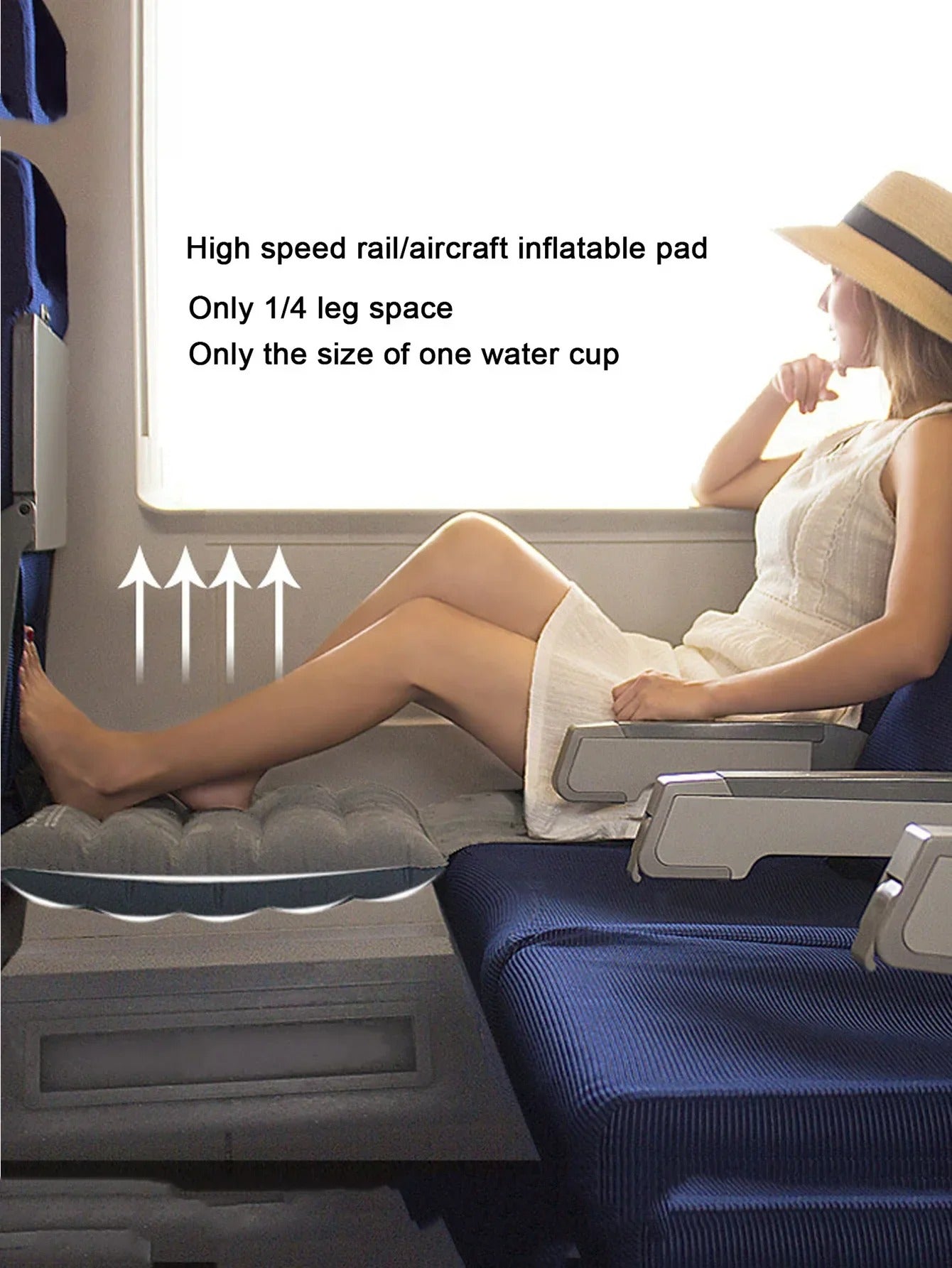 Adjustable Inflatable Footrest Hammock – Travel Bed for Car, Train, Airplane & Camping - Delicate Leather