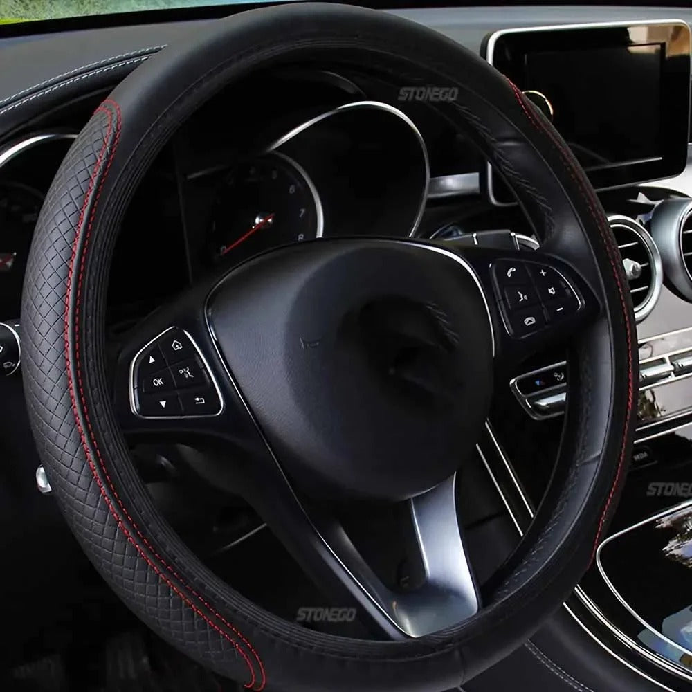 Breathable PU Leather Anti-Slip Universal Steering Wheel Cover – Premium Interior Protection and Decoration Accessory - Delicate Leather