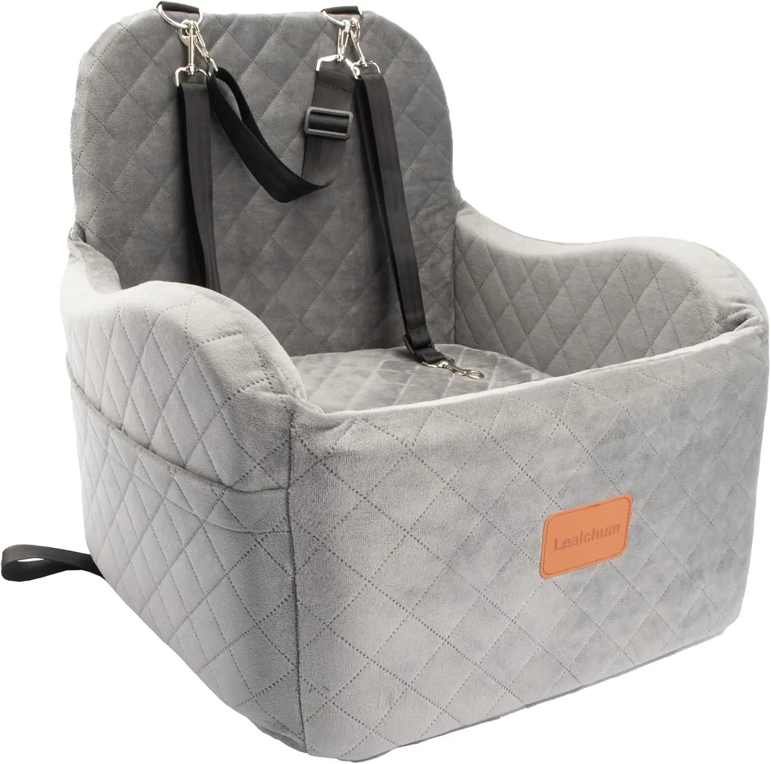 Ultra-Soft Dog Booster Car Seat – Elevated Cushion for Small & Medium Dogs - Delicate Leather