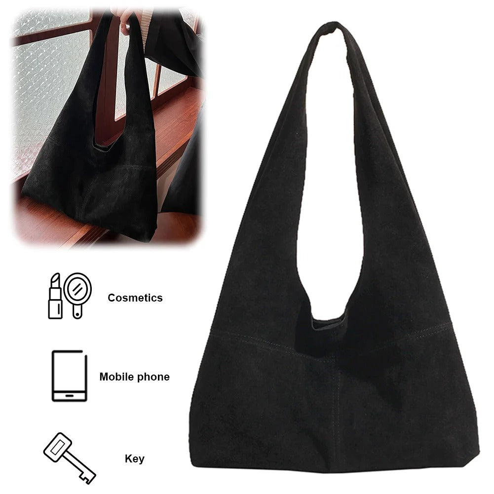 Women’s Faux Suede Tote Bag – Vintage Shoulder Handbag with Large Capacity