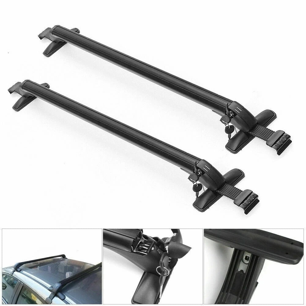 Universal Car Roof Mounting Rack Rail Bar - Black Aluminum Luggage Carrier with Lock - Delicate Leather