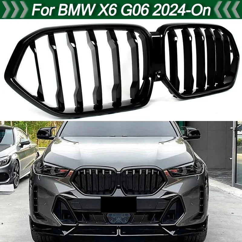 Glossy Black Single-Line Kidney Grilles for BMW X6 G06 LCI (2024-Up) – Racing Style
