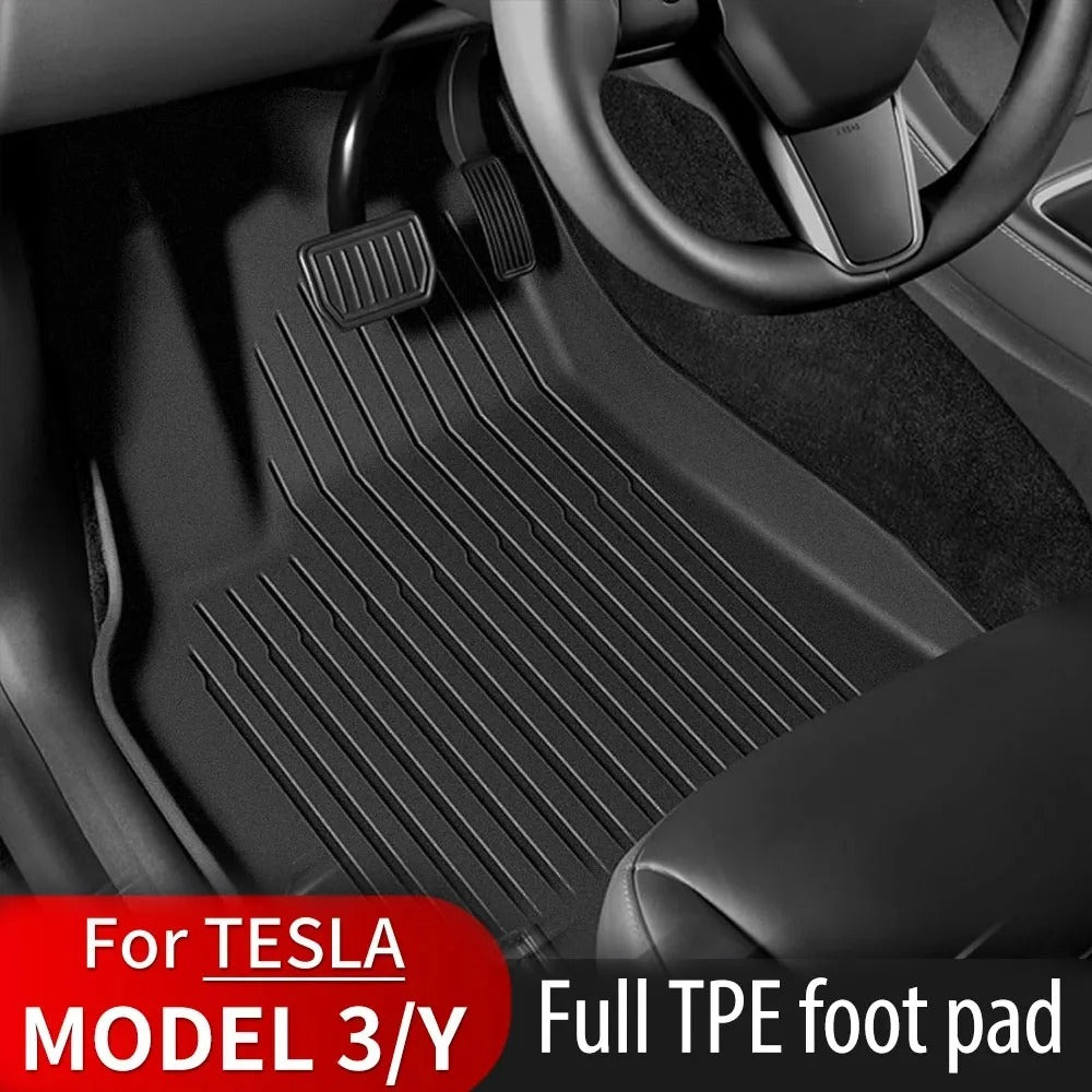 TPE Waterproof Non-Slip Floor Mats for Tesla Model 3/Y (2019-2024) - All-Weather Protection and Eco-Friendly Car Accessories - Delicate Leather