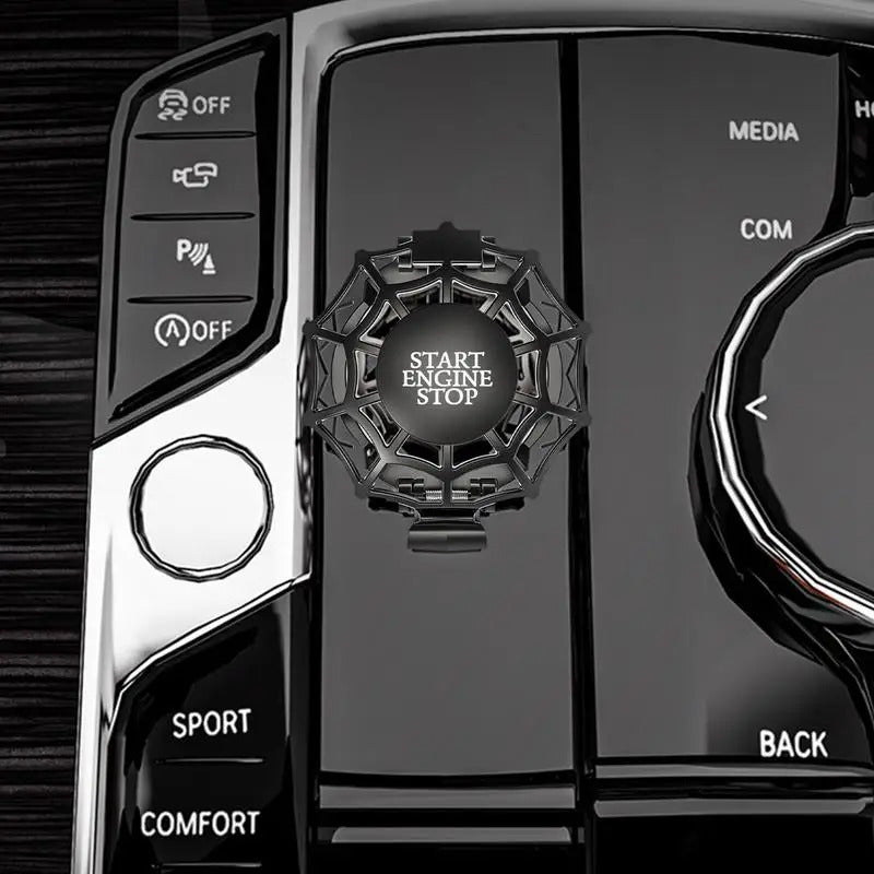 Spider Web Car Ignition Button Cover – Stylish Alloy Protector for Push Start Buttons - Delicate Leather