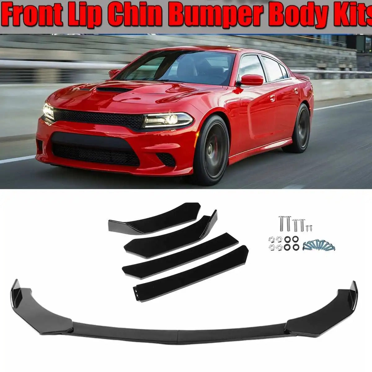 4PCS Universal Car Front Bumper Splitter Lip Diffuser – Glossy Black Body Kit - Delicate Leather