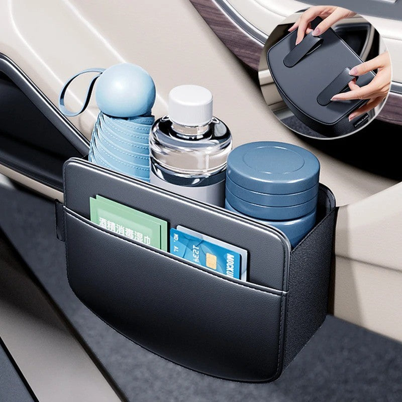PU Leather Car Door Storage Box – Universal Interior Organizer Bag for Drinks, Waste, Cards, Keys & Sunglasses | Clip-On Auto Accessory - Delicate Leather
