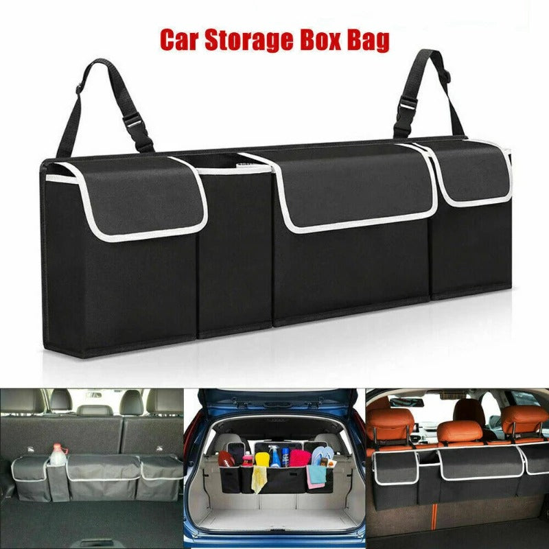 Car Trunk Organizer – Oxford Fabric Back Seat Storage Bag with 4 Pockets - Delicate Leather