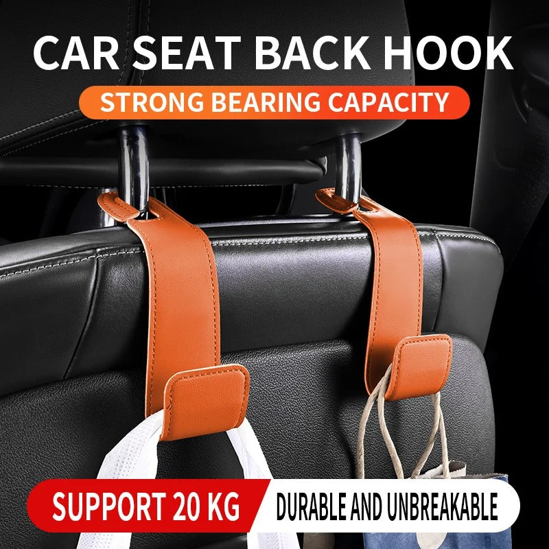 Car Seat Back Hooks – Leather Hooks for Small Object Storage