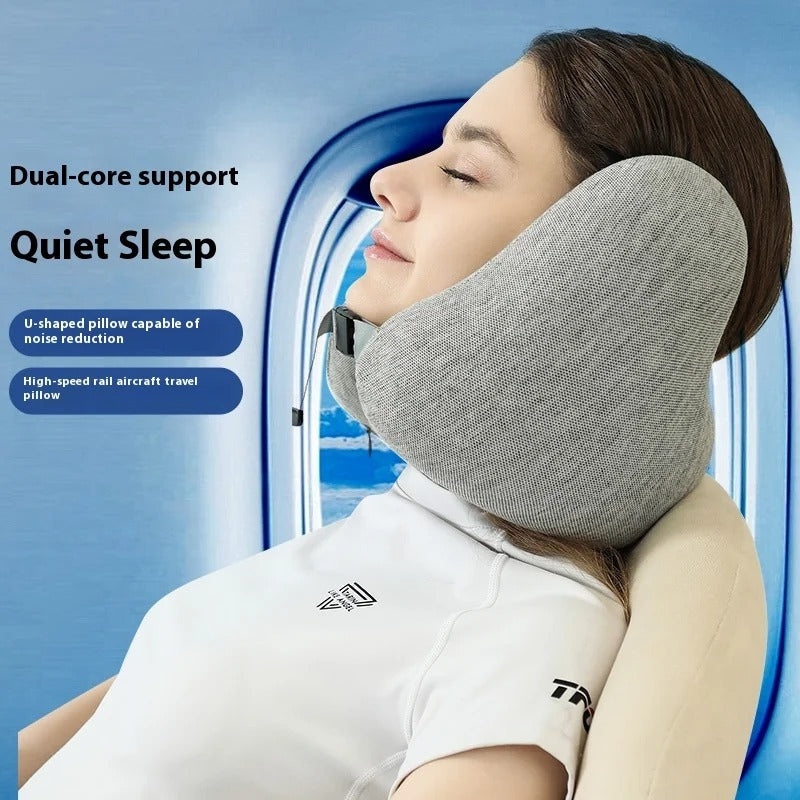 U-Shaped Memory Foam Travel Pillow – Neck Support for Airplane, Train, Office, and More - Delicate Leather