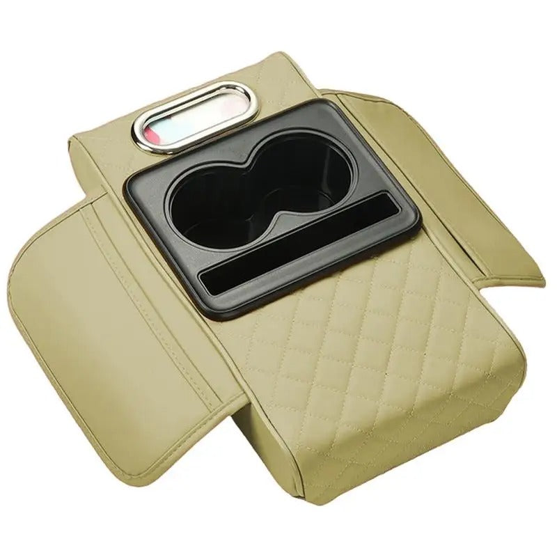 Multifunctional Center Console Cover – Armrest Cushion with Cup and Phone Holder - Delicate Leather