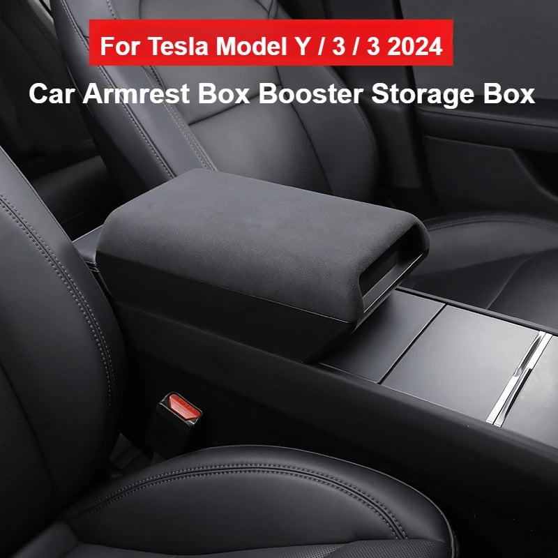 Car Armrest Box Booster Storage Box – For Tesla Model Y & New Model 3 Highland 2024 - Delicate Leather