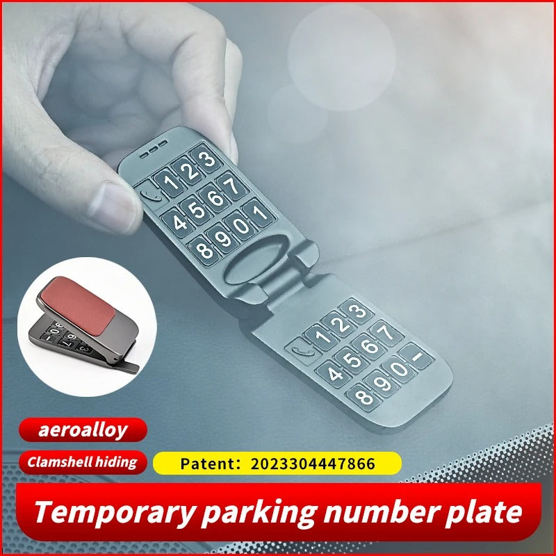 Metal Double Number Temporary Parking Plate – Concealed Clamshell Design - Delicate Leather