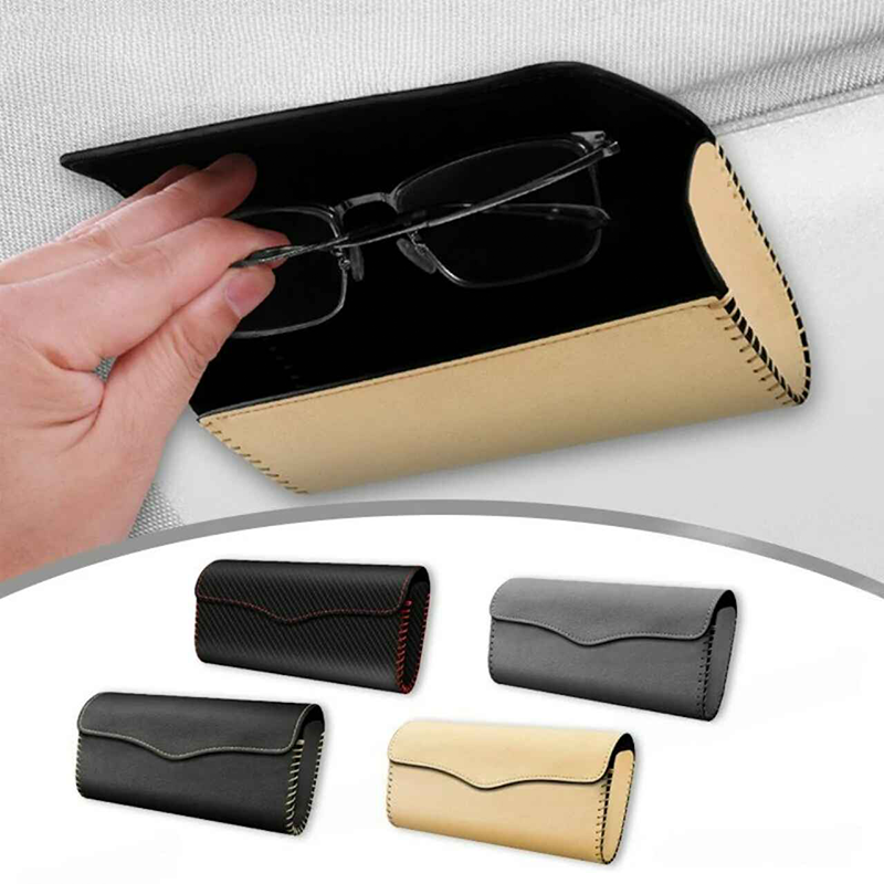 Suede Car Glasses Holder for Sun Visor – Magnetic Sunglasses Storage Case with Double Clip | Eyewear Organizer Box - Delicate Leather