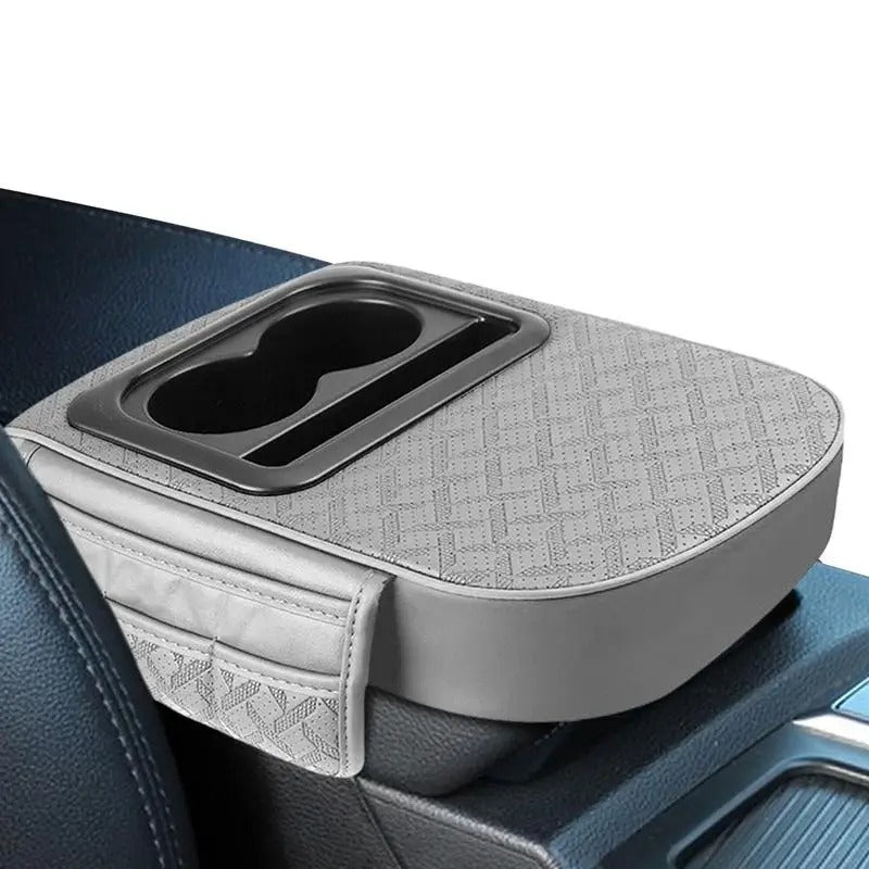 Multi-Functional Car Armrest Cover with Cup Holder – Center Console Cushion with Storage - Delicate Leather