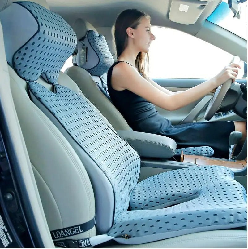 High-Quality Memory Foam Car Cushion Set – Lumbar & Neck Support for Driving, Office, and Home