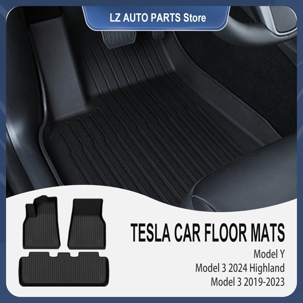 TPE Waterproof Anti-Slip Trunk Mat & Floor Liner Set for Tesla Model Y/3 Highland (2021-2024) - Delicate Leather