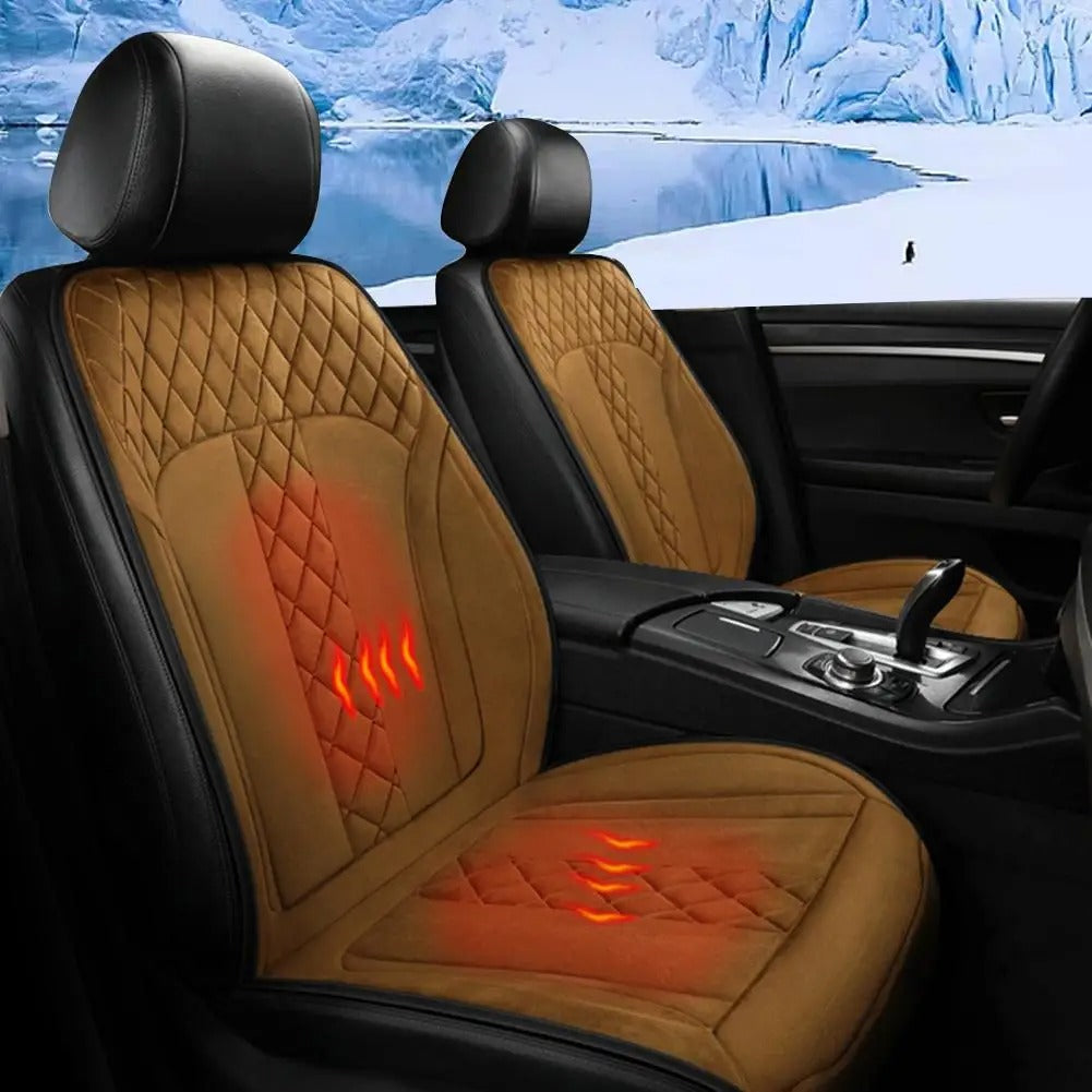 Universal Car Heated Seat Cushion – 12V/24V Heating Pad for Full Back with 2 Levels - Delicate Leather