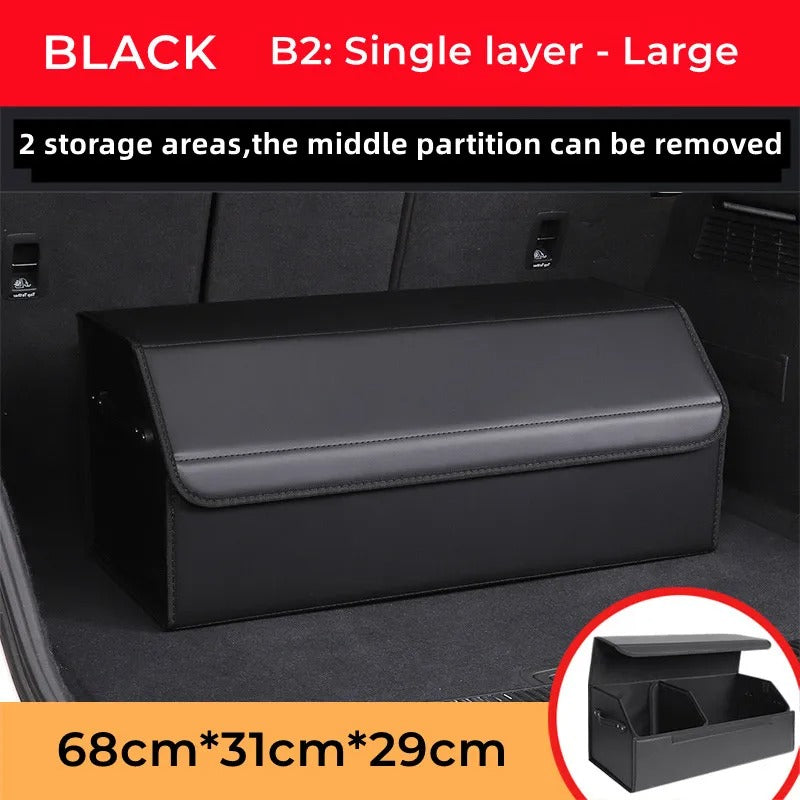 Luxury Leather Car Trunk Organizer – Large-Capacity Foldable Storage Box for BMW, Benz, Tesla, VW & More - Delicate Leather