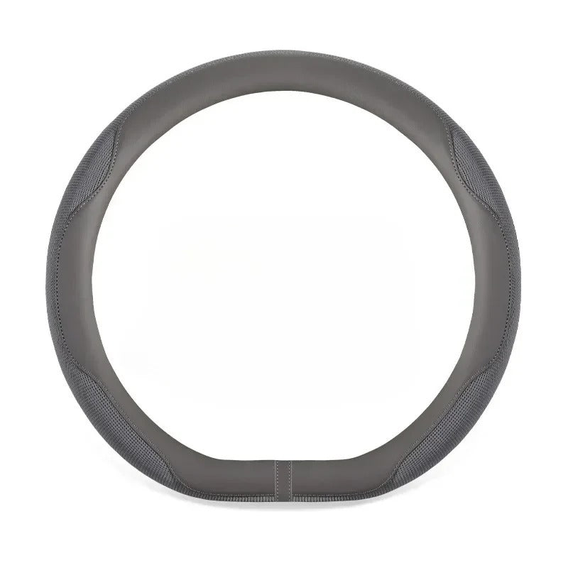 Leather Steering Wheel Cover with Breathable Ice Silk Mesh – Universal Fit for 14.5"-15" Steering Wheels - Delicate Leather