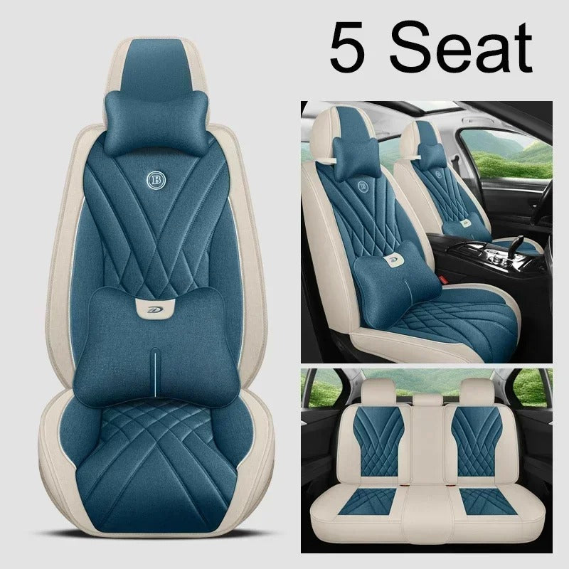 Universal Full Coverage Flax Car Seat Cover - Stylish Protection for Car Models - Delicate Leather