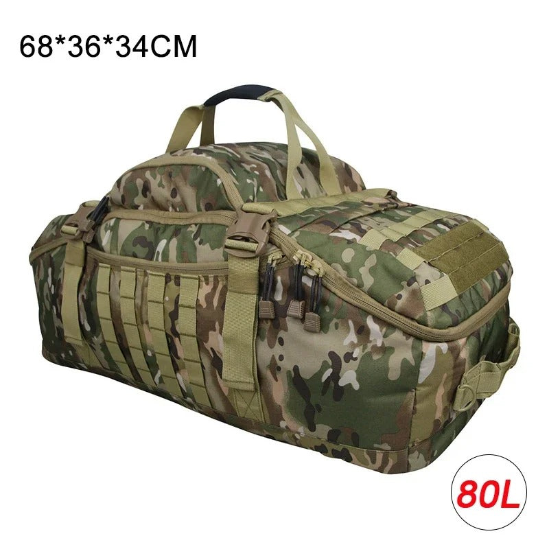 40L/60L/80L Molle Tactical Duffel Backpack – Multi-Function Gym, Travel & Outdoor Bag - Delicate Leather