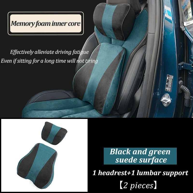 Memory Foam Car Headrest Pillow & Lumbar Support Cushion – Neck Holder & Seat Comfort for Ultimate Driving Relief - Delicate Leather