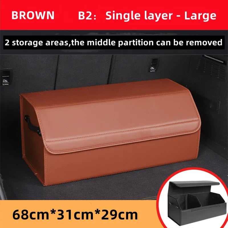 Luxury Leather Car Trunk Organizer – Large-Capacity Foldable Storage Box for BMW, Benz, Tesla, VW & More - Delicate Leather