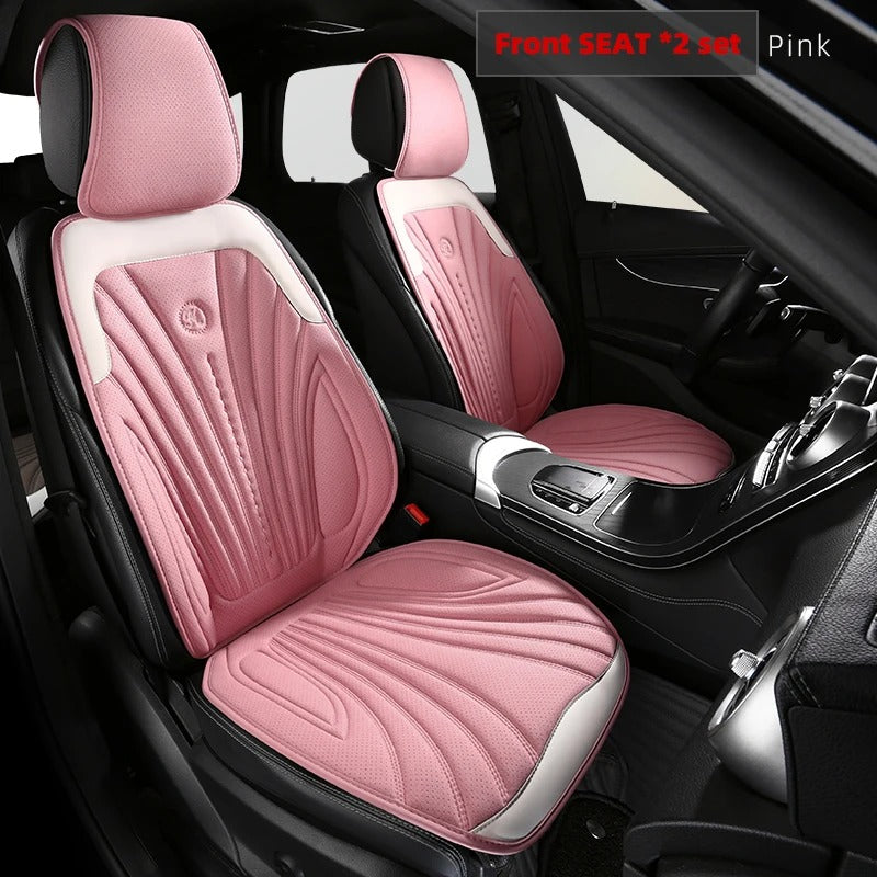 Universal Pink and White Car Seat Cover - Breathable Leather Protector Mat with Anti-Slip Design - Delicate Leather