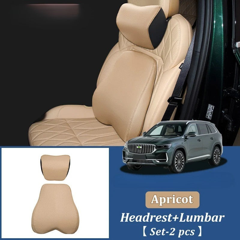 Memory Foam Car Headrest Pillow & Lumbar Support Cushion – Neck Holder & Seat Comfort for Ultimate Driving Relief - Delicate Leather