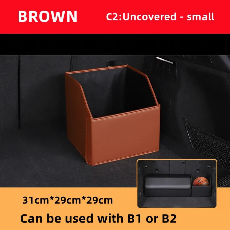 Luxury Leather Car Trunk Organizer – Large-Capacity Foldable Storage Box for BMW, Benz, Tesla, VW & More - Delicate Leather