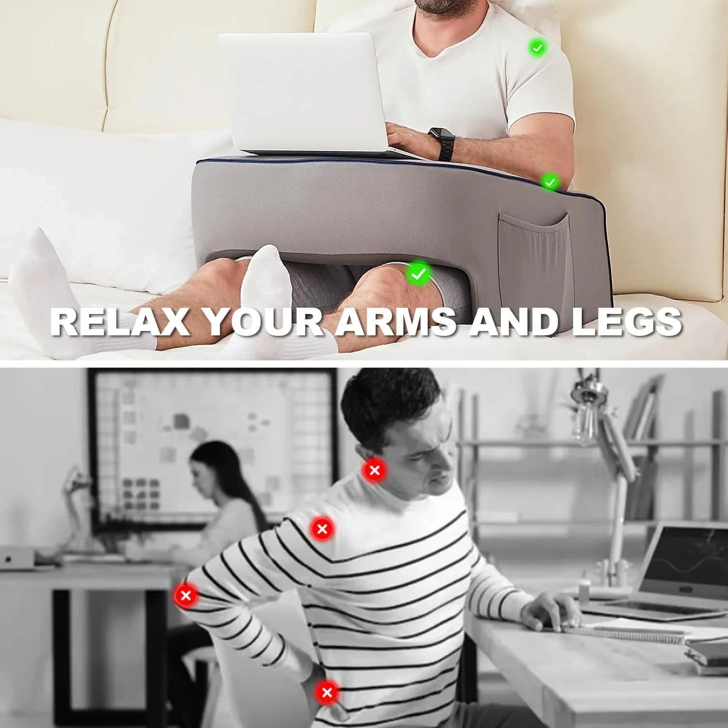 Memory Foam Gaming Pillow for Lap – Reading, Working, and Gaming Bed Rest Pillow - Delicate Leather