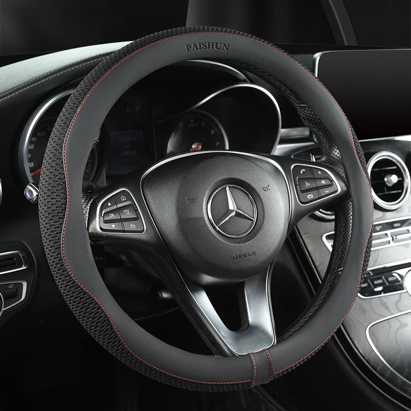 Ice Net PU Leather Steering Wheel Cover – Breathable & Anti-Slip | Universal Fit for Most Cars | Comfortable Grip, All-Season Use