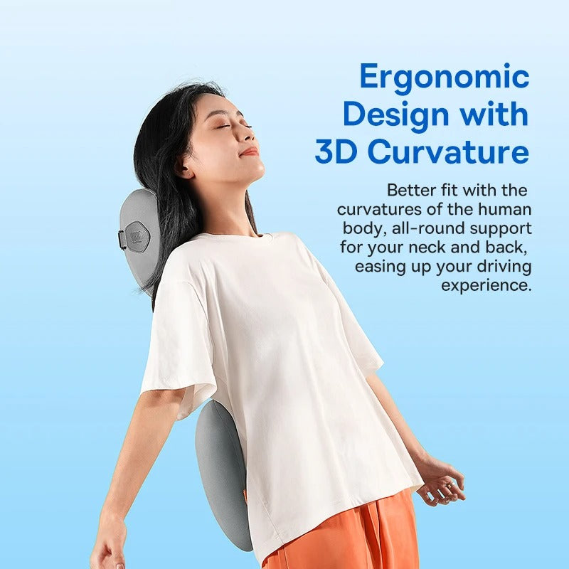 Car Headrest and Waist Pillow – 3D Memory Foam Neck and Lumbar Support Cushion - Delicate Leather
