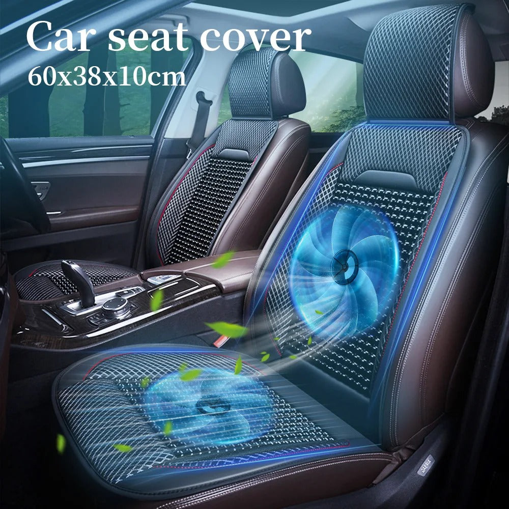 PU Leather Universal Car Seat Cover with Bamboo Beads – Breathable Cooling Front Seat Cushion Protector, Waterproof & Comfortable, for All Seasons - Delicate Leather