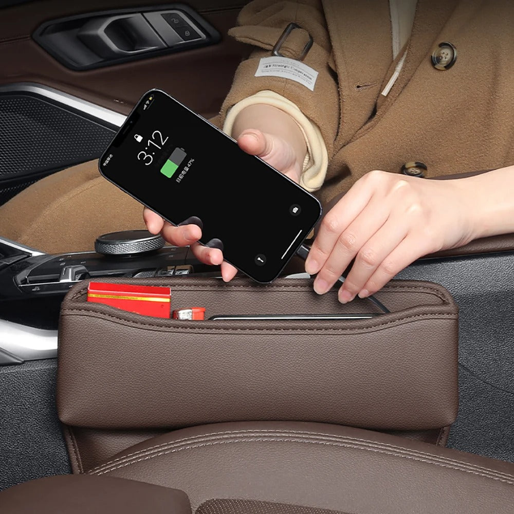 Delicate Leather Car Seat Gap Filler Organizer, Custom Fir For Your Cars, PU Leather Car Organizer Bag - Back Seat Organizer & Side Gap Filler with Storage Box - Delicate Leather